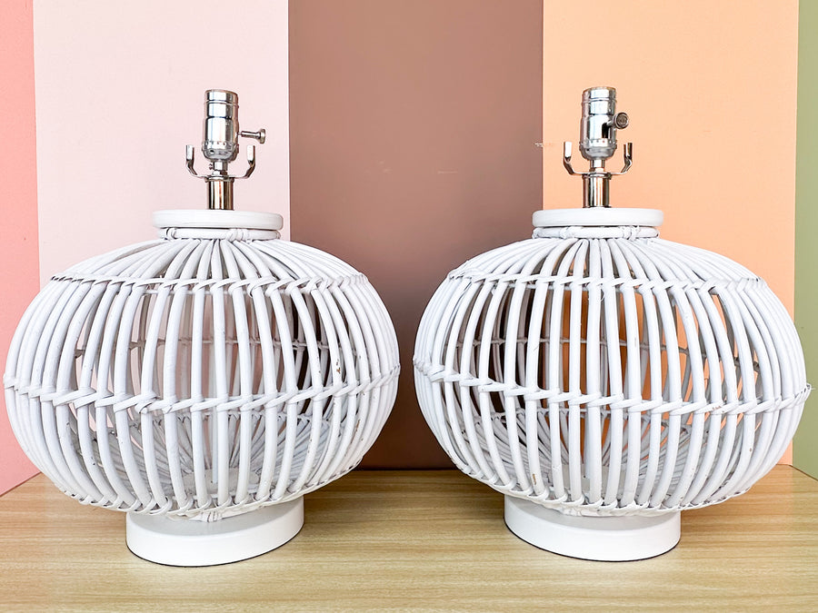 Pair of Island Chic Rattan Lamps