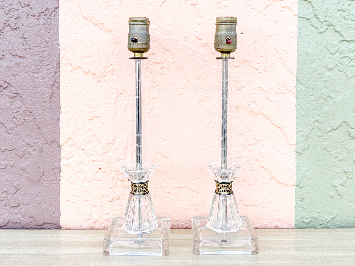 Pair of Petite Lucite and Brass Lamps