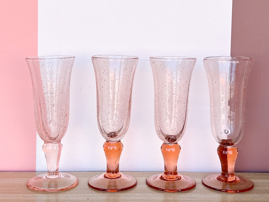 Set of Twelve Pink Mimosa Glassware