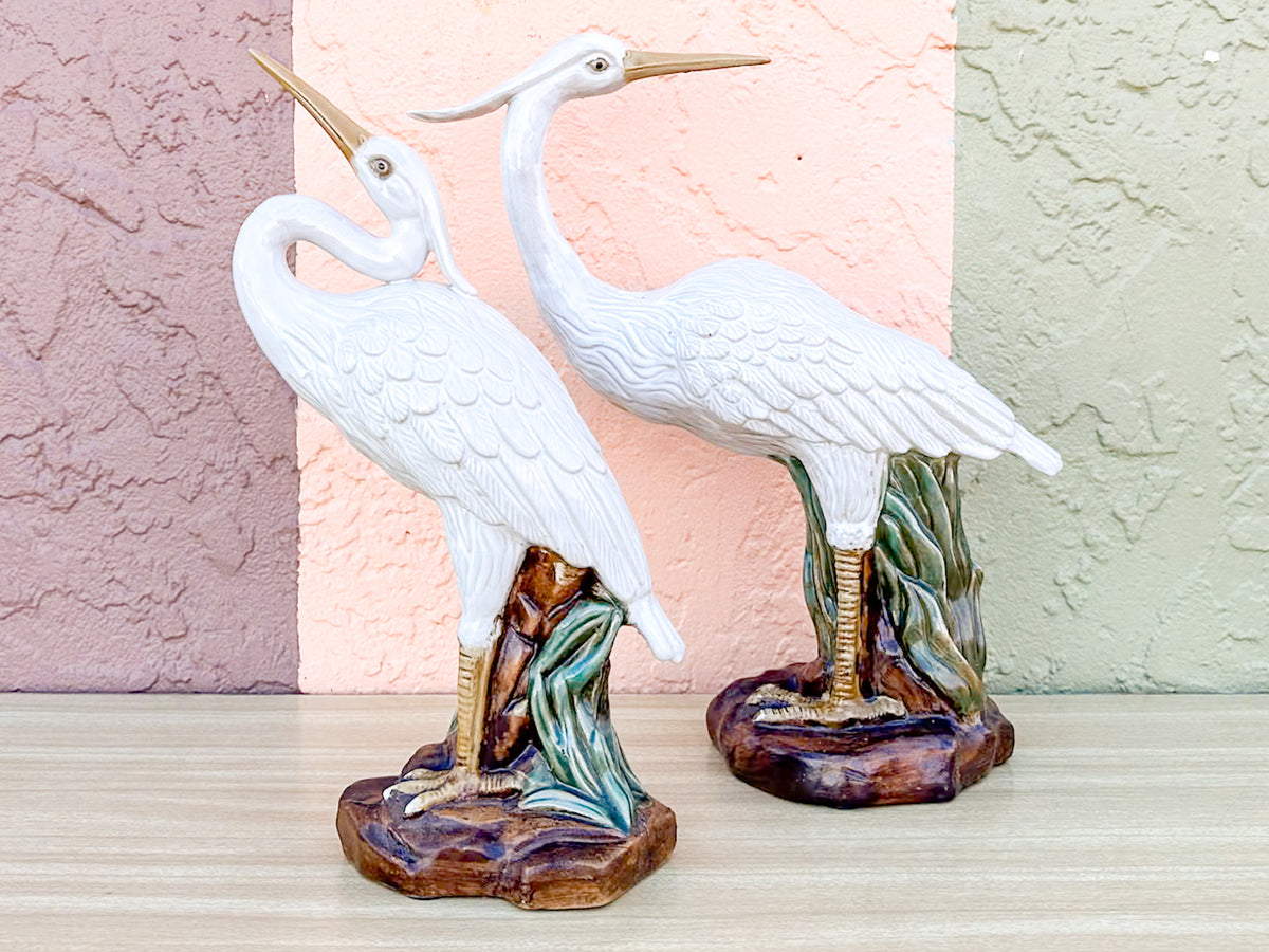 Pair of Ceramic Egrets