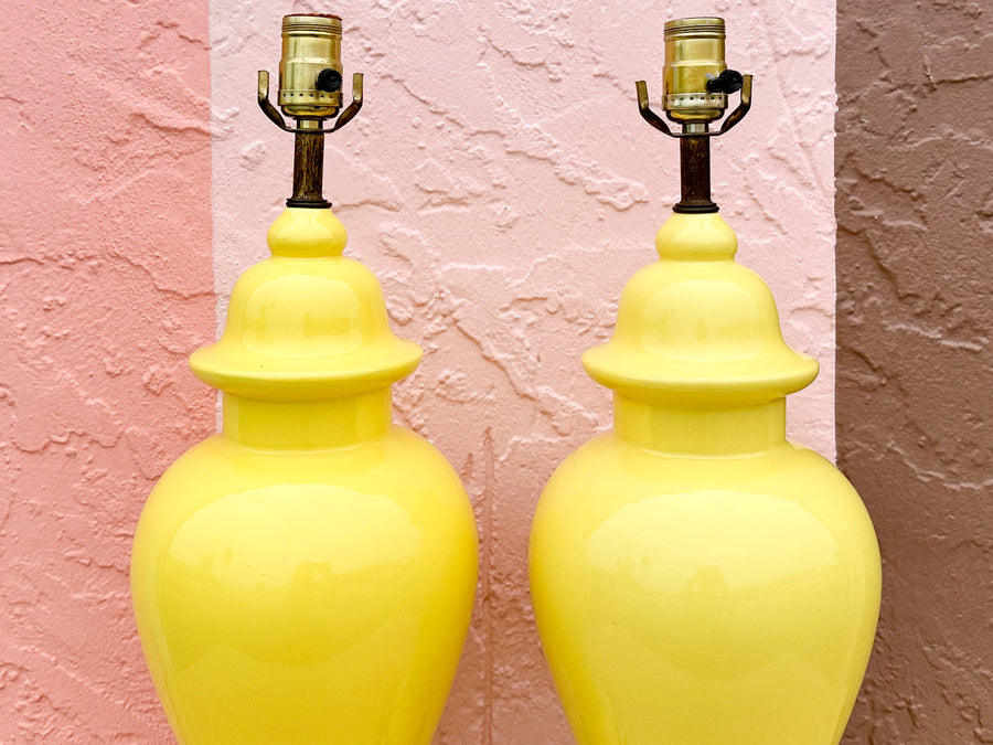 Pair of Happy Yellow Ginger Jar Lamps
