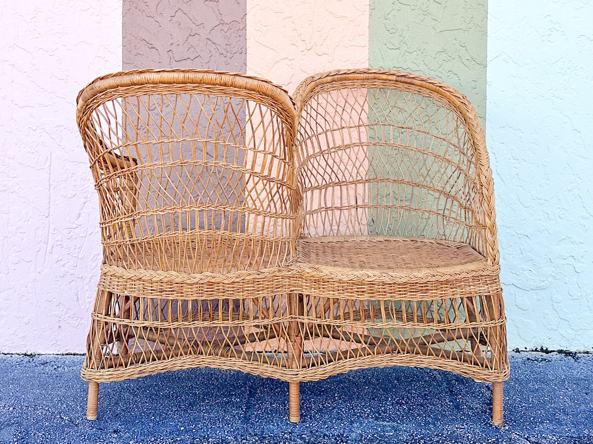 Braided Rattan Kissing Bench