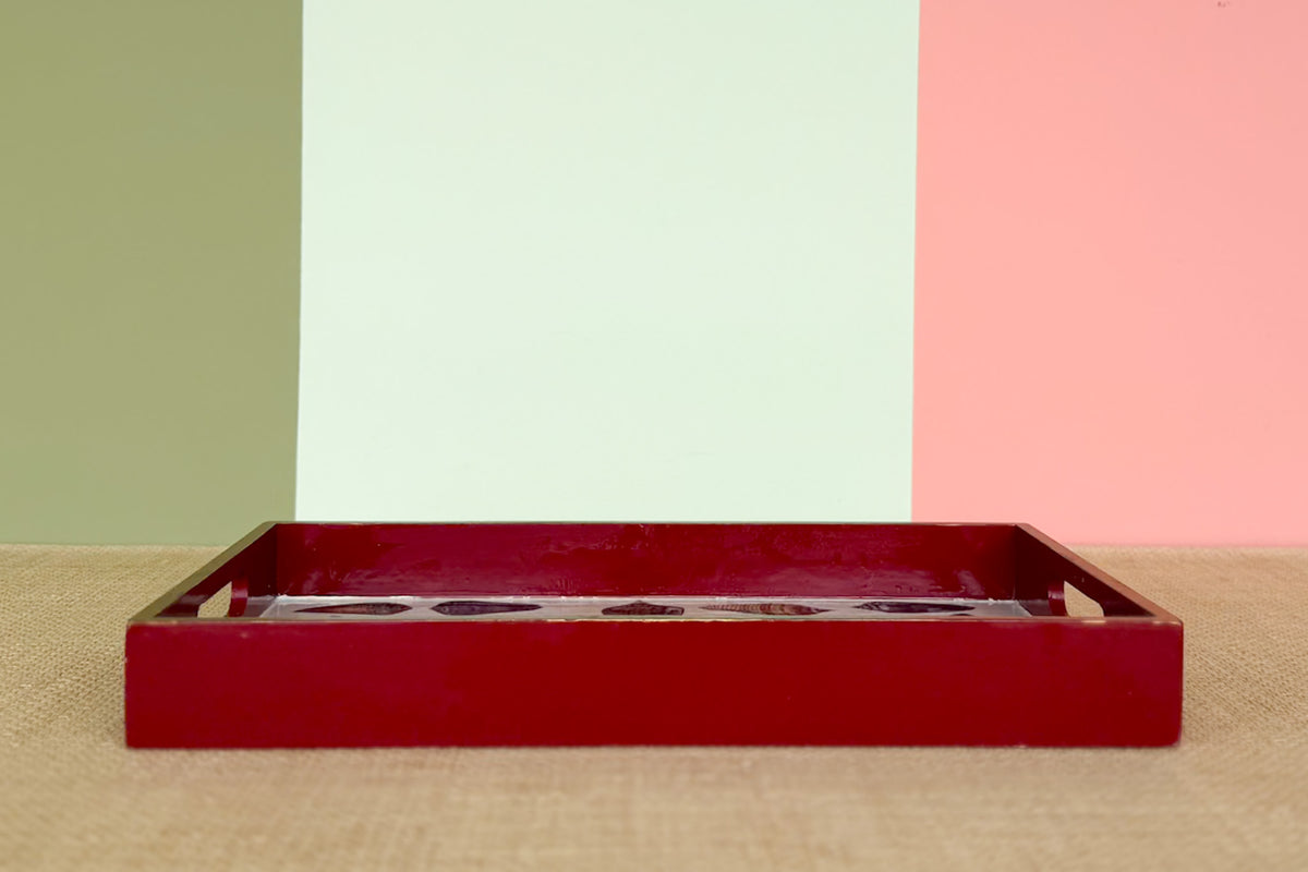 Red Lacquer Decoupage Shell Tray