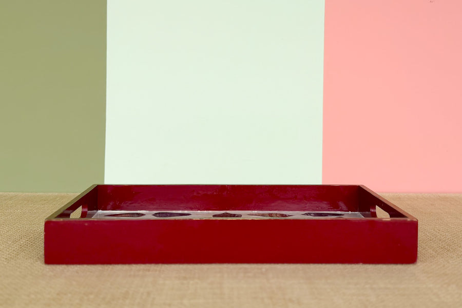 Red Lacquer Decoupage Shell Tray