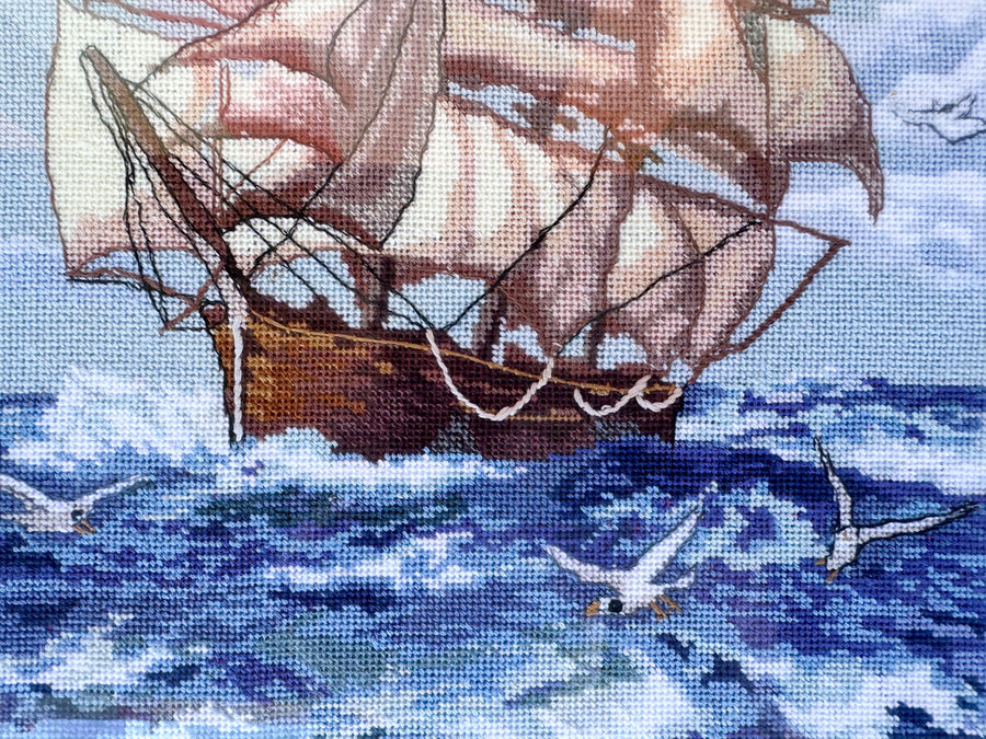 Ship Needlepoint Framed Art