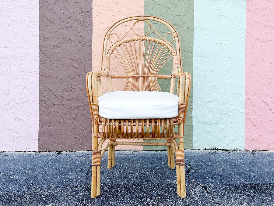 Set of Six Coastal Chic Rattan Arm Chairs