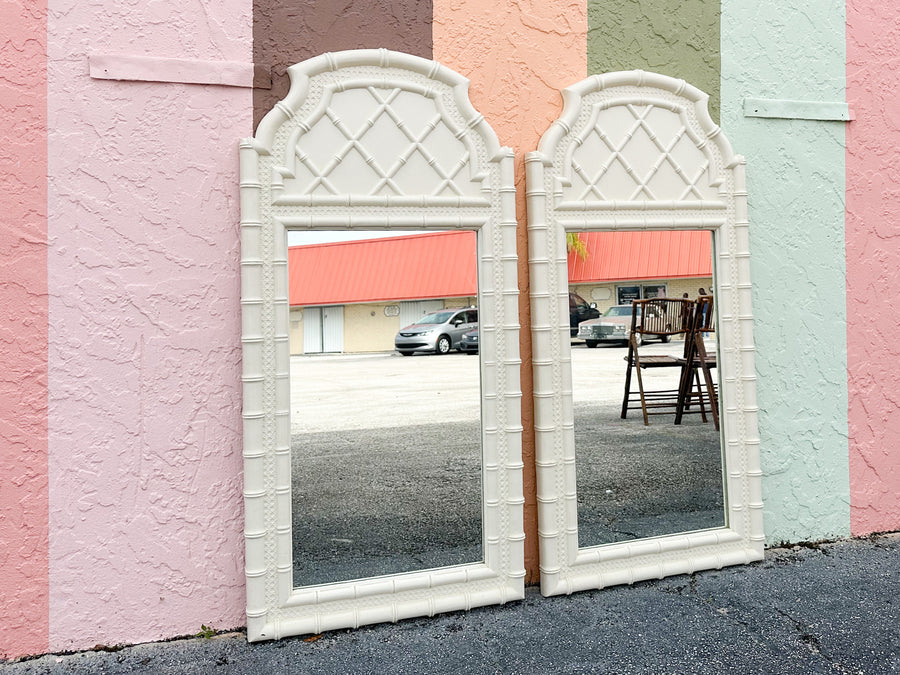 Pair of Cane and Faux Bamboo Mirrors