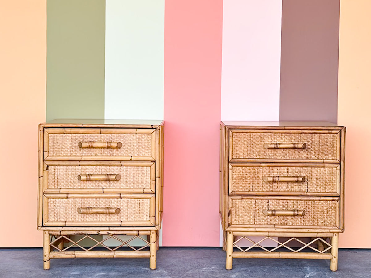 Pair of Island Style Rattan Nightstands
