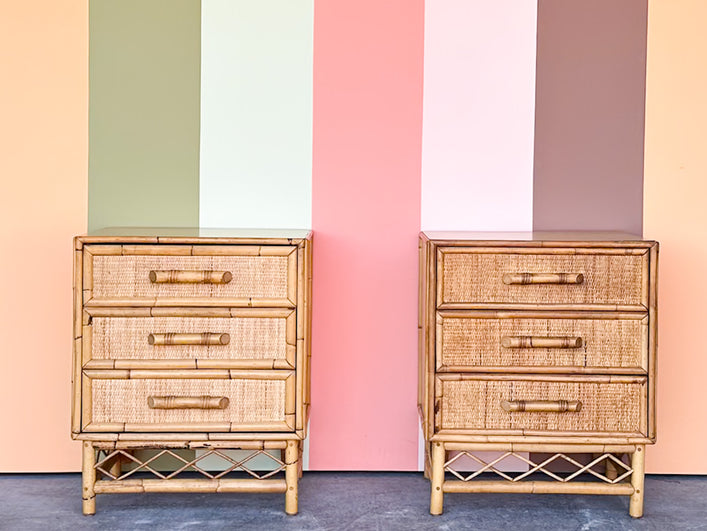 Pair of Island Style Rattan Nightstands