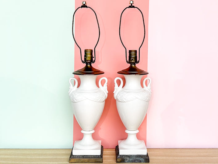 Pair of Swan Life Urn Lamps