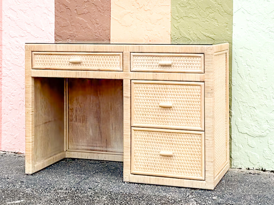 Coastal Style Rattan Wrapped Desk