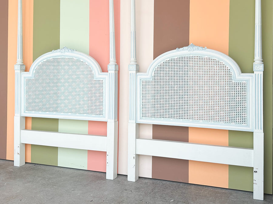 Pair of Painted Cane Spindle Twin Headboards