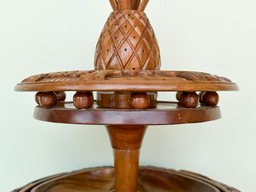 Two Tier Pineapple Wood Carved Serving Dish