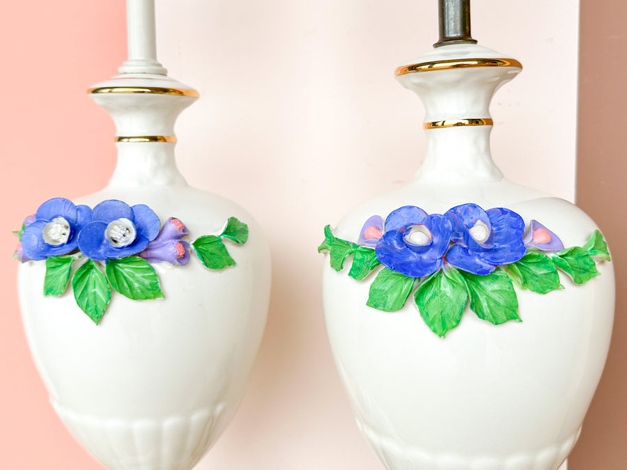 Pair of Sweet Porcelain Flower Lamps