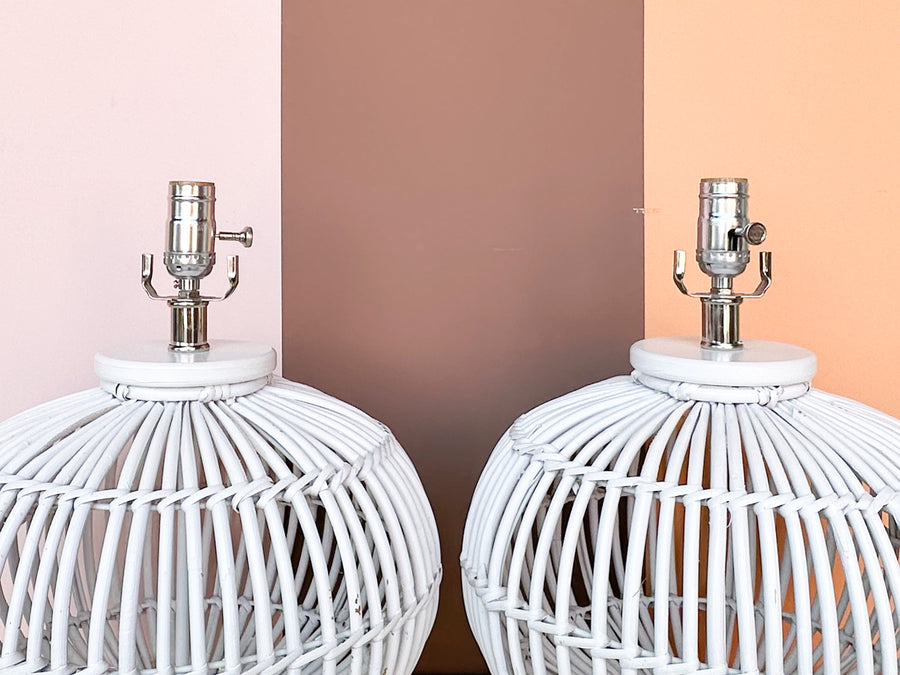 Pair of Island Chic Rattan Lamps