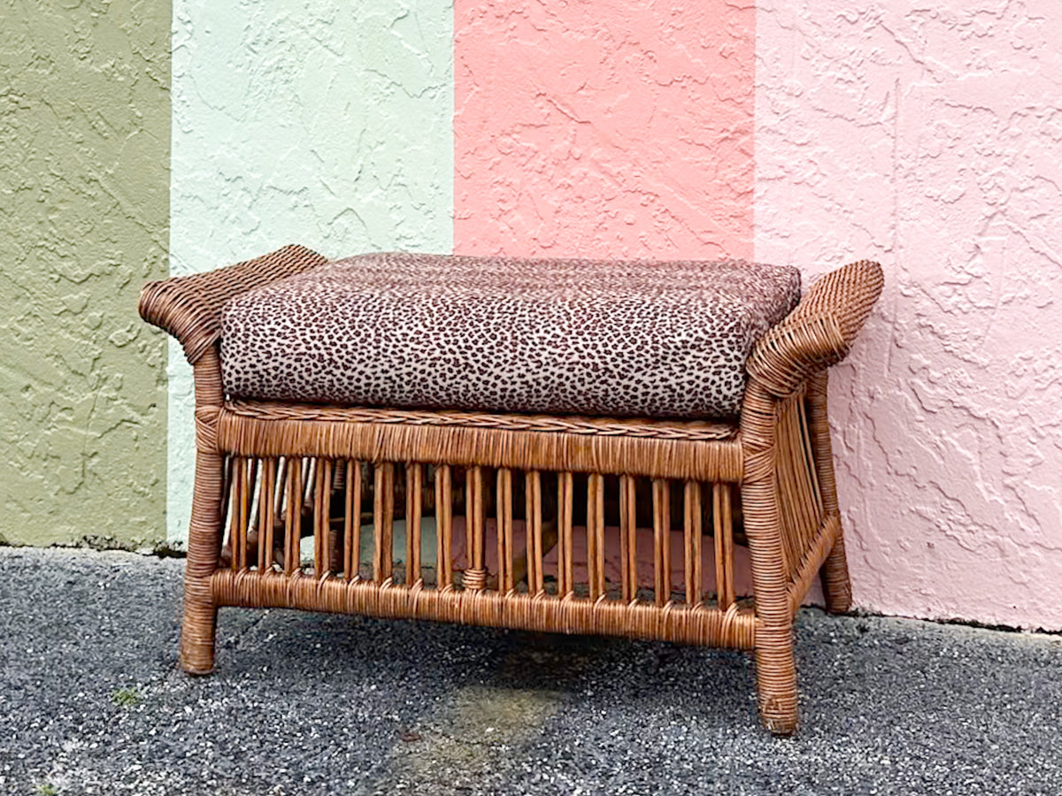 Fierce Leopard Print Rattan Ottoman