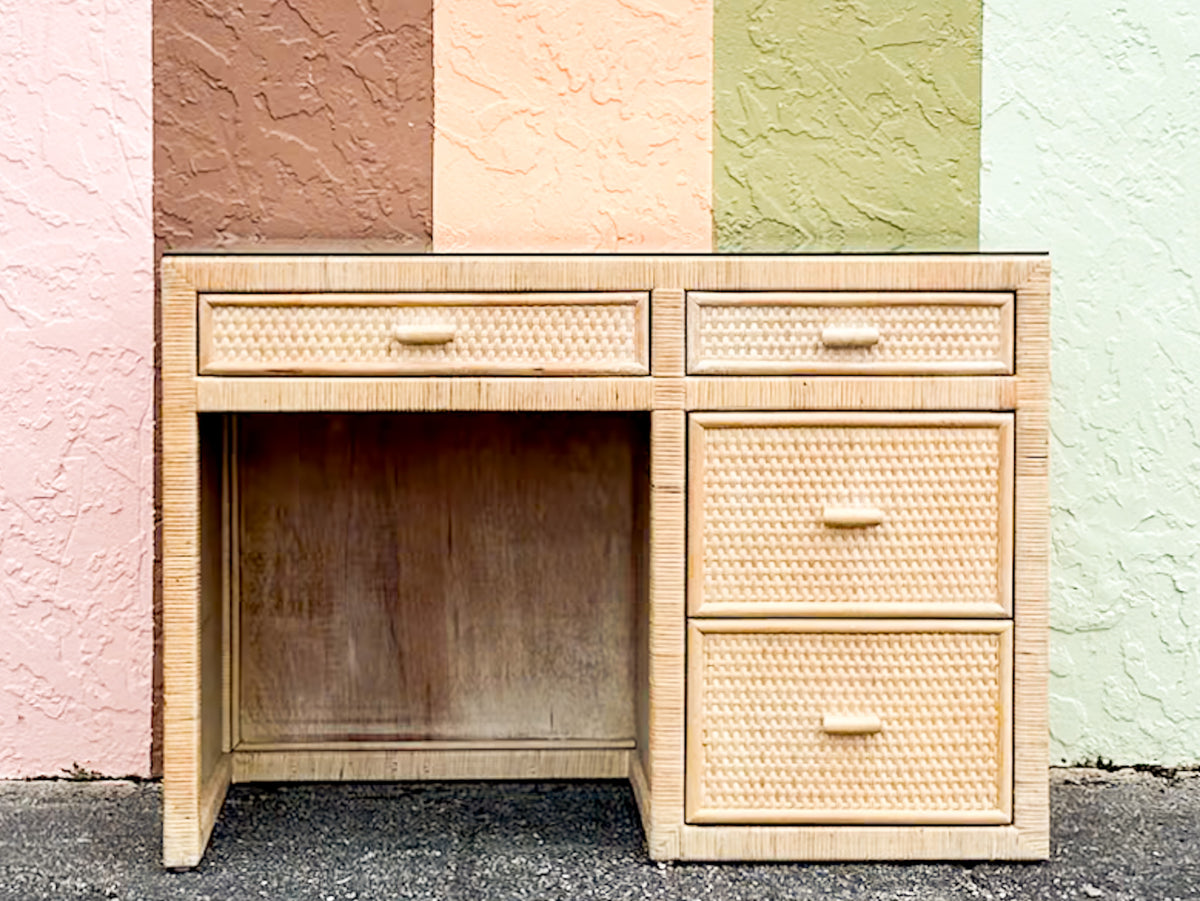 Coastal Style Rattan Wrapped Desk
