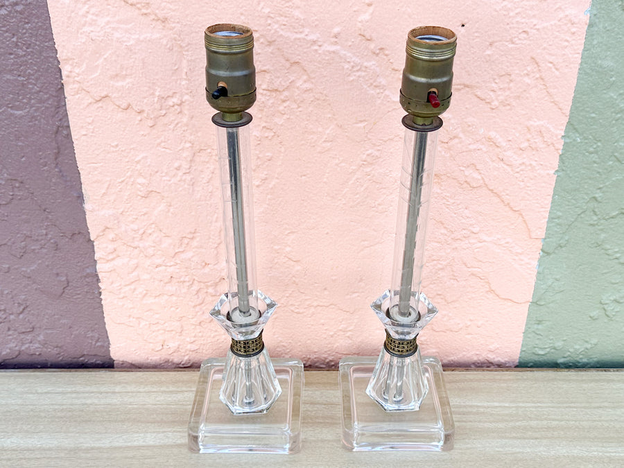 Pair of Petite Lucite and Brass Lamps