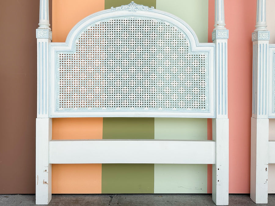 Pair of Painted Cane Spindle Twin Headboards