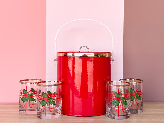 Holiday Ice Bucket and Glassware Set
