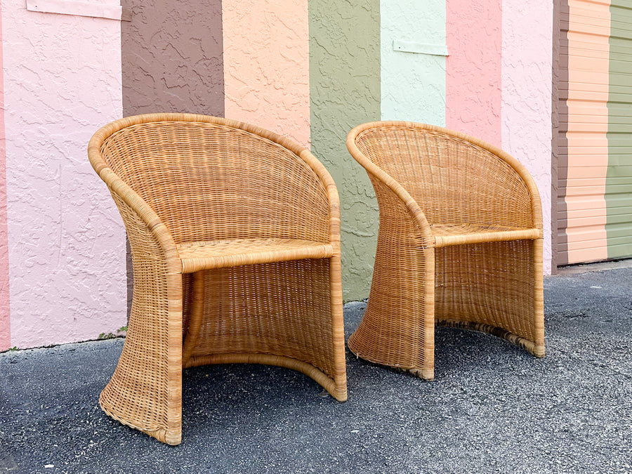 Pair of Cute Wicker Barrel Chairs