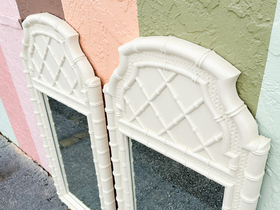 Pair of Cane and Faux Bamboo Mirrors