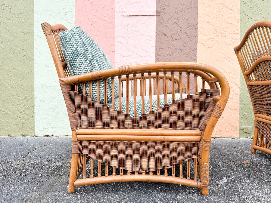 Pair of Coastal Rattan Ficks Reed Lounge Chairs