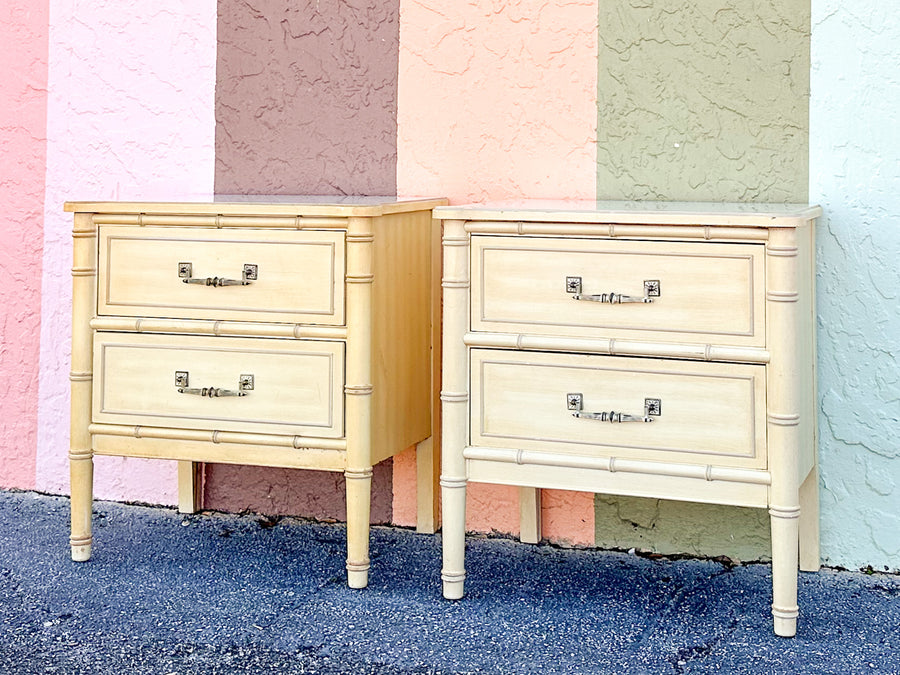 Pair of Henry Link Faux Bamboo Nightstands