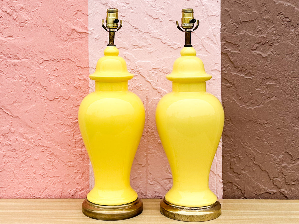 Pair of Happy Yellow Ginger Jar Lamps