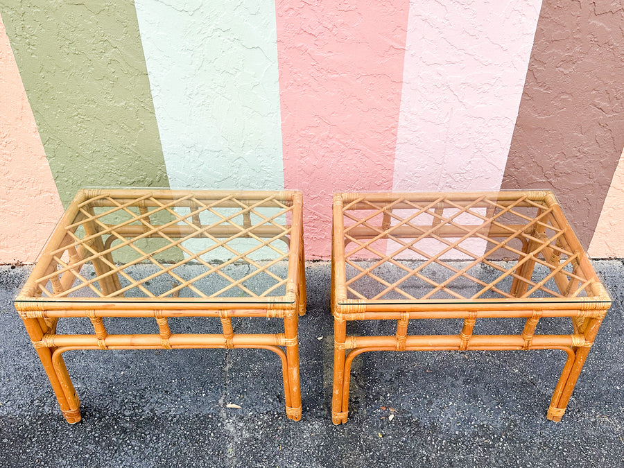 Pair of Coastal Rattan Side Tables