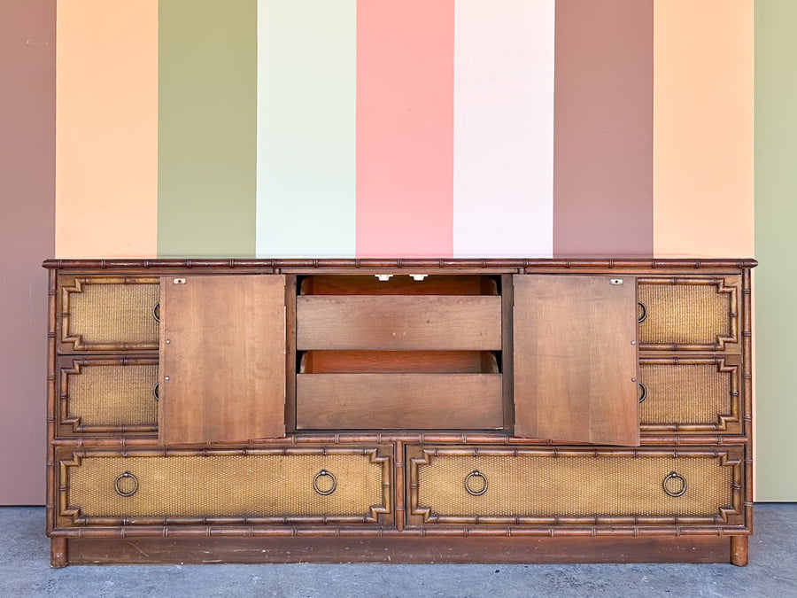 Handsome Drexel Faux Bamboo Credenza