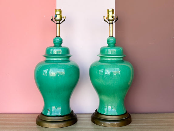 Pair of Jade Green Ginger Jar Lamps