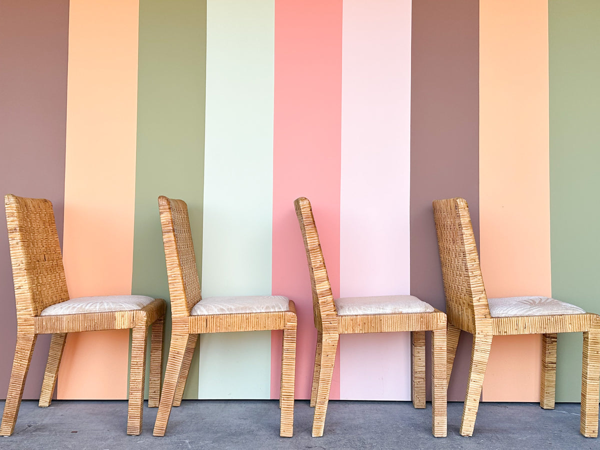 Set of Four Rattan Wrapped Baldwin Style Dining Chairs