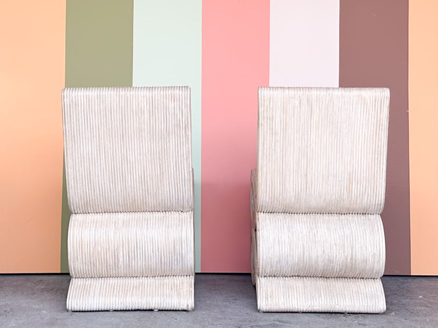 Pair of Pickled Rattan Snake Chairs