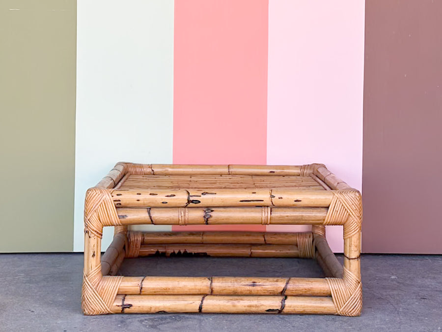 Large Old Florida Rattan Ottoman