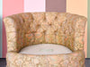 Pair of Golden Brocade Barrel Chairs on Castors