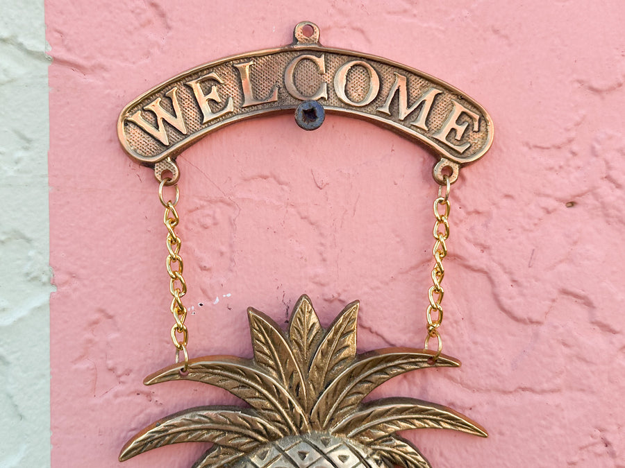 Brass Pineapple Welcome Sign