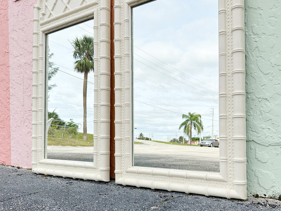 Pair of Cane and Faux Bamboo Mirrors