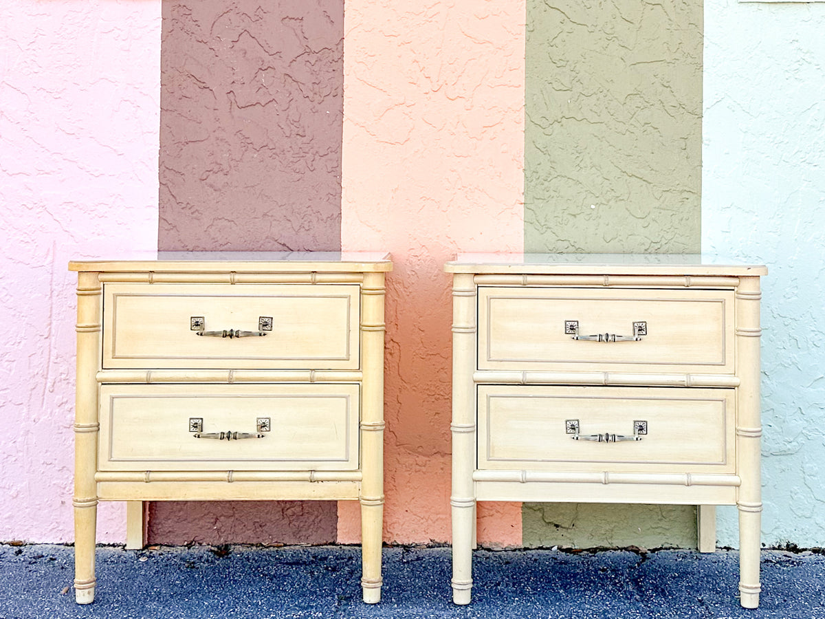 Pair of Henry Link Faux Bamboo Nightstands