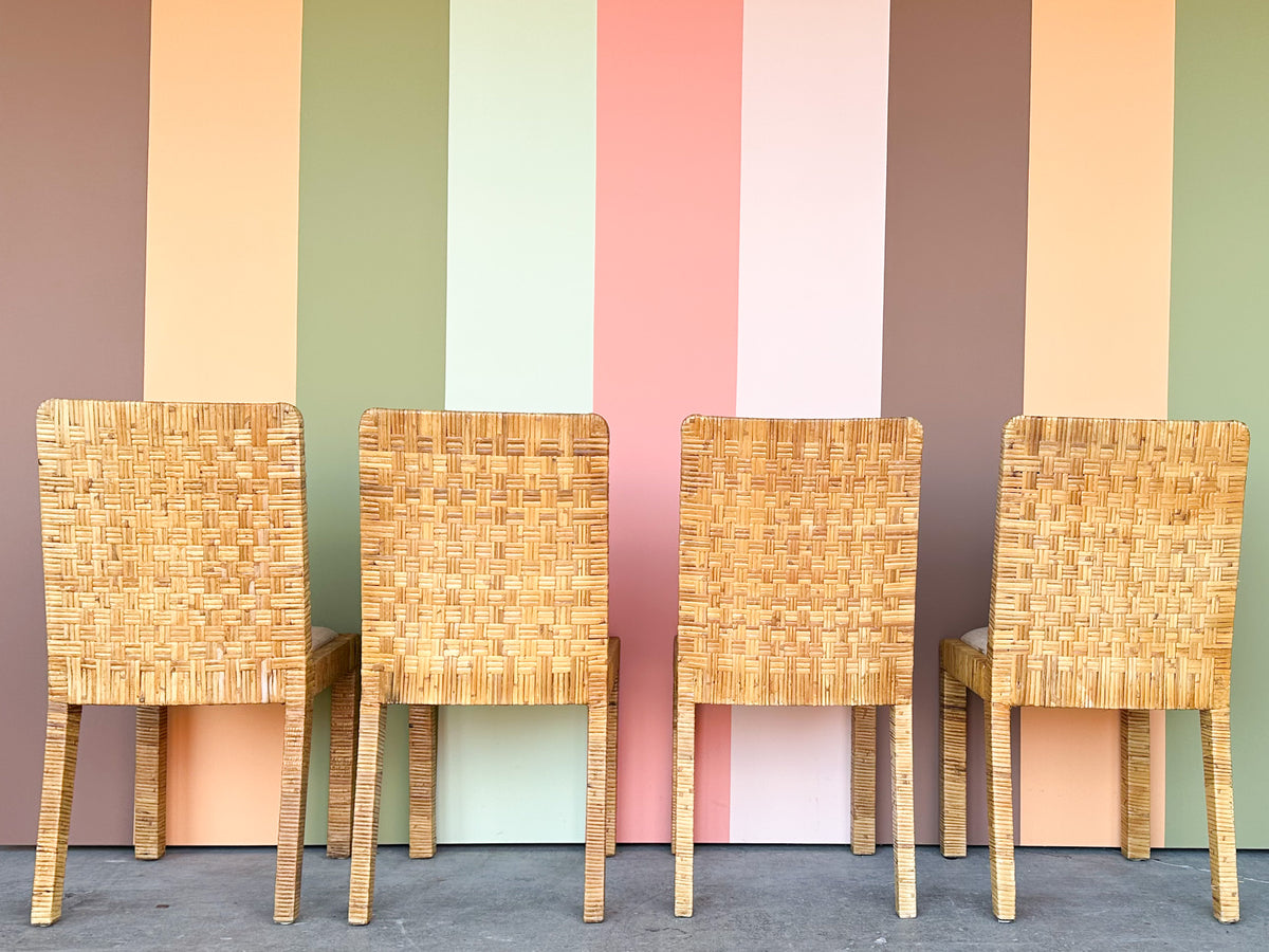 Set of Four Rattan Wrapped Baldwin Style Dining Chairs
