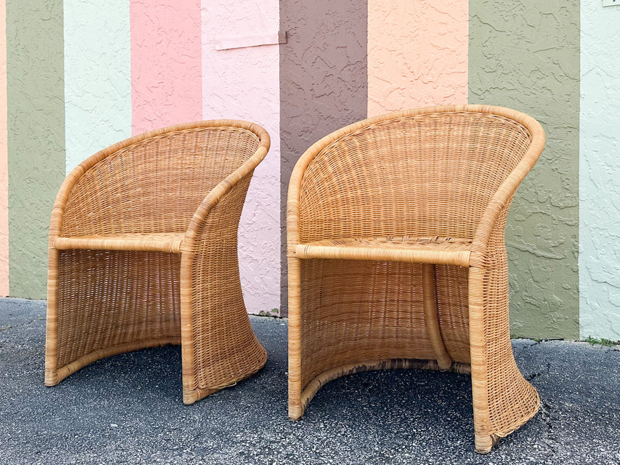 Pair of Cute Wicker Barrel Chairs