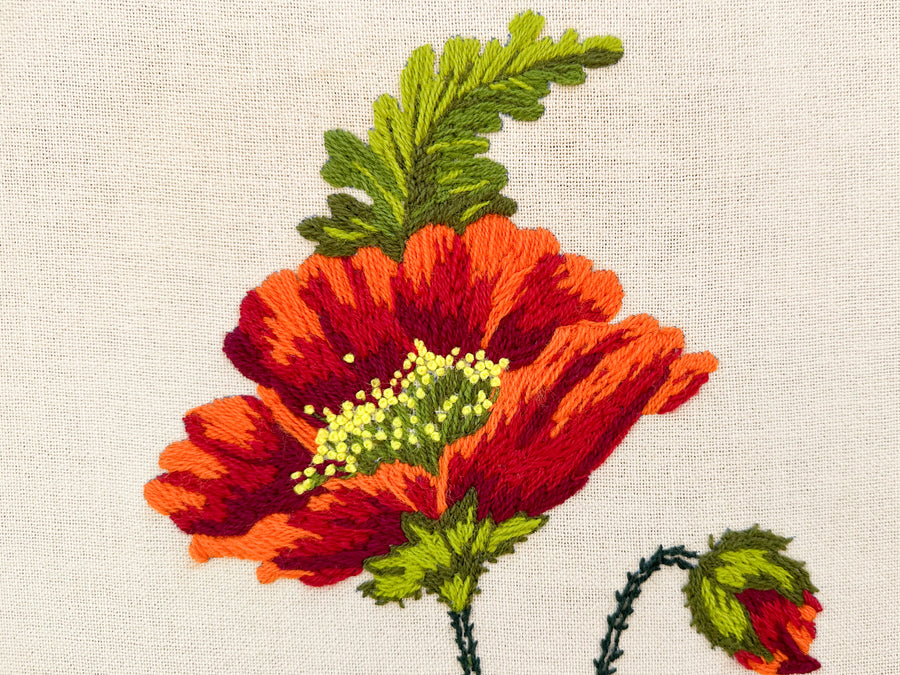 Crewel Poppies in Faux Bamboo Frame