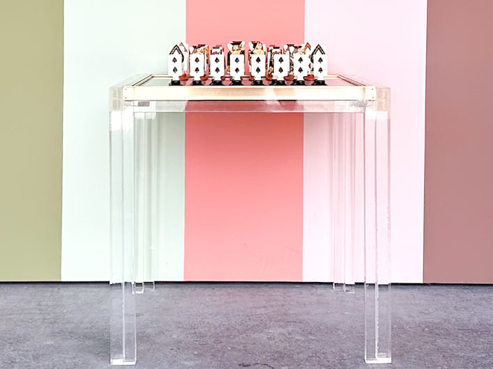 Needlepoint Chess Lucite Side Table