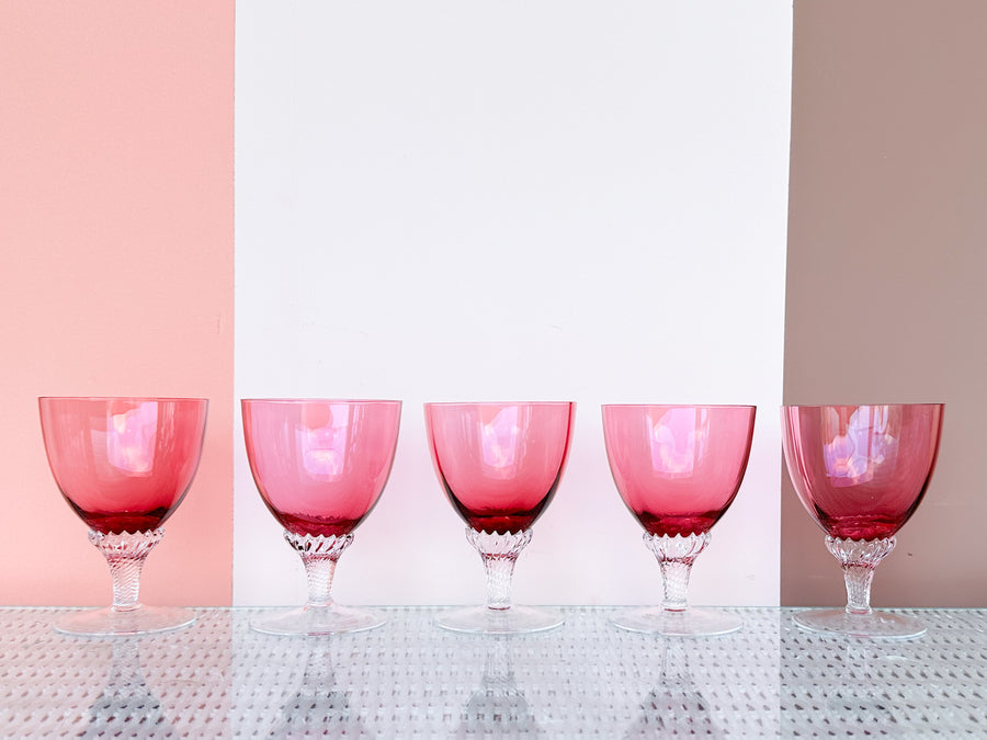 Set of Fourteen Georges Borgfeldt Lisa Cranberry Wine Glassware