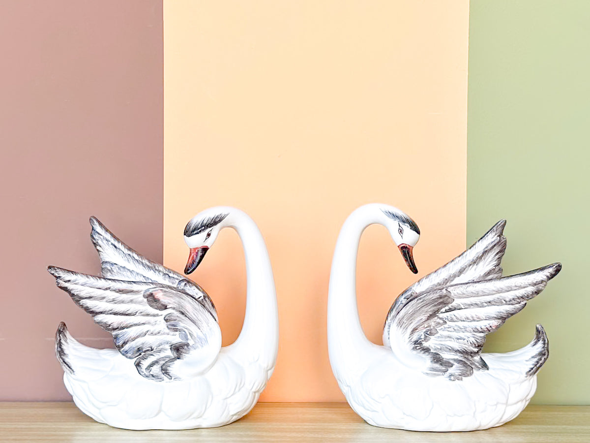 Pair of Italian Ceramic Swans