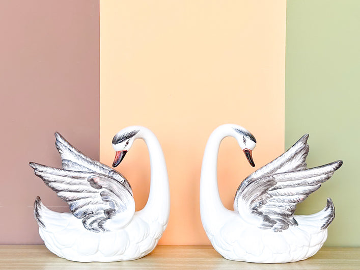Pair of Italian Ceramic Swans