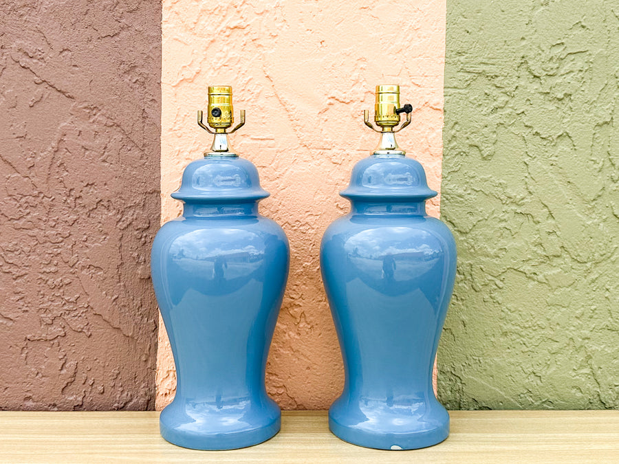 Pair of Cornflower Blue Ginger Jar Lamps