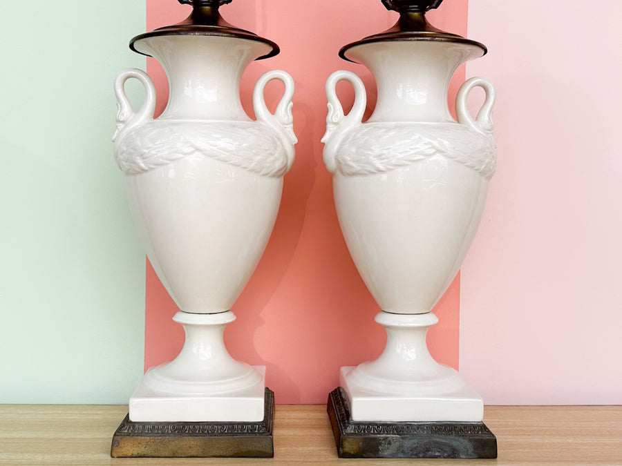 Pair of Swan Life Urn Lamps