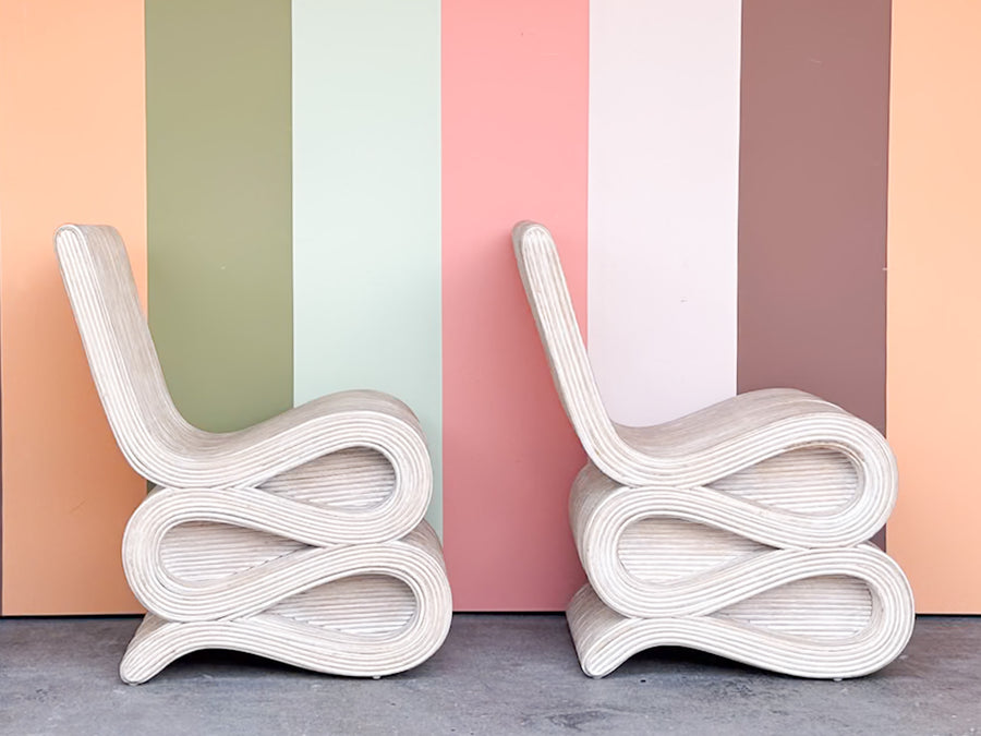 Pair of Pickled Rattan Snake Chairs