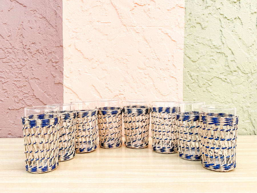 Set of Eight Amanda Lindroth Raffia Wrapped Glass Ware
